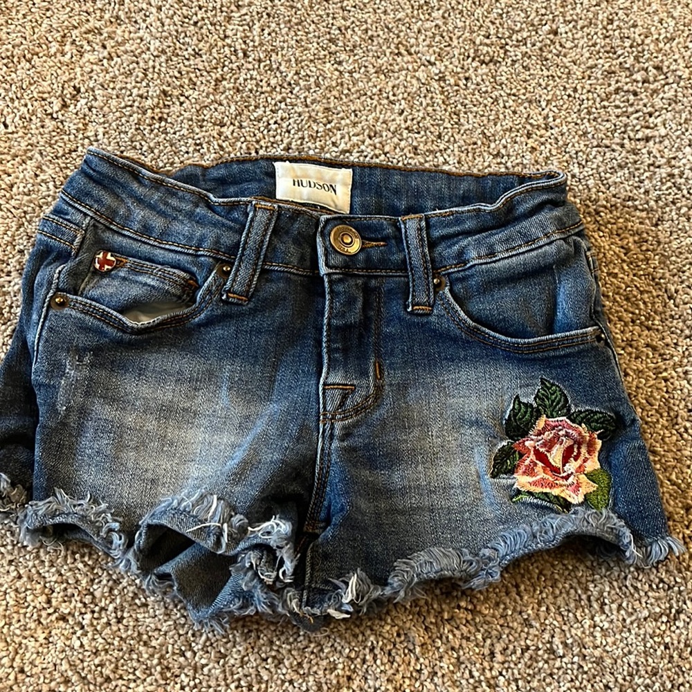 Hudson jean shorts with embroidered detail.  Size 7 but fits like a 6.